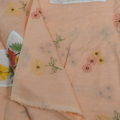 Peach Color Chanderi Patch Work Embroidered Fabric