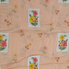 Peach Color Chanderi Patch Work Embroidered Fabric