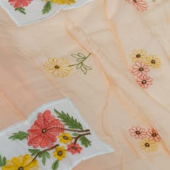 Peach Color Chanderi Patch Work Embroidered Fabric