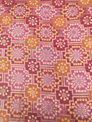 Red Colour Dola Silk Jacquard Positioned Printed Fabric