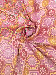 Red Colour Dola Silk Jacquard Positioned Printed Fabric