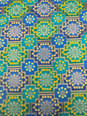 Teal Blue Colour Dola Silk Jacquard Positioned Printed Fabric