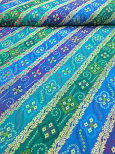 Teal Blue Colour Dola Silk Jacquard Positioned Printed Fabric