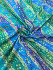 Teal Blue Colour Dola Silk Jacquard Positioned Printed Fabric