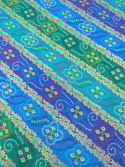 Teal Blue Colour Dola Silk Jacquard Positioned Printed Fabric