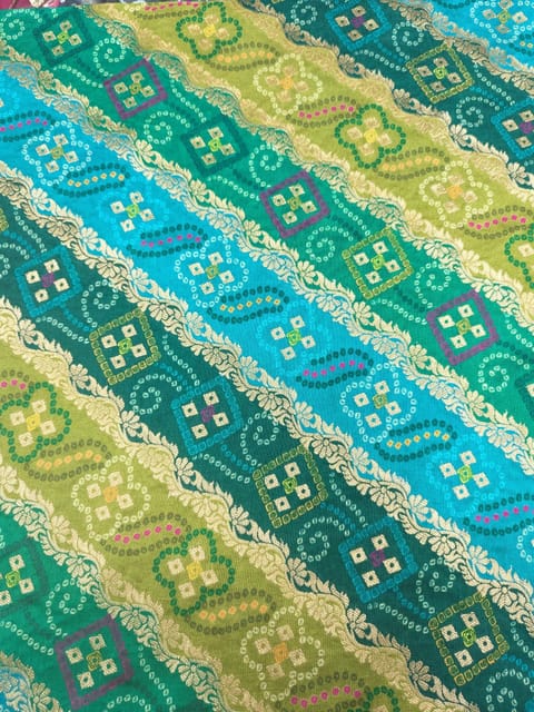 Green Colour Dola Silk Jacquard Positioned Printed Fabric