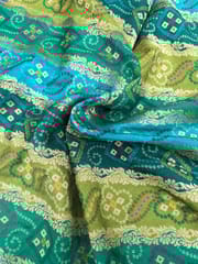 Green Colour Dola Silk Jacquard Positioned Printed Fabric