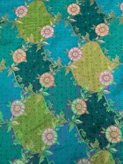 Green Colour Dola Silk Jacquard Positioned Printed Fabric