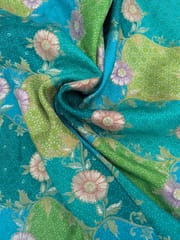 Green Colour Dola Silk Jacquard Positioned Printed Fabric