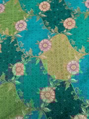 Green Colour Dola Silk Jacquard Positioned Printed Fabric