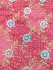 Red Colour Dola Silk Jacquard Positioned Printed Fabric