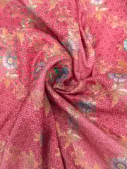 Red Colour Dola Silk Jacquard Positioned Printed Fabric