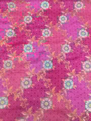 Pink Colour Dola Silk Jacquard Positioned Printed Fabric