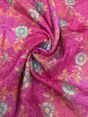 Pink Colour Dola Silk Jacquard Positioned Printed Fabric