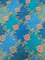 Royal Blue Colour Dola Silk Jacquard Positioned Printed Fabric