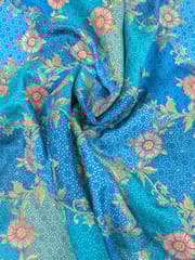 Royal Blue Colour Dola Silk Jacquard Positioned Printed Fabric