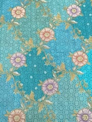 Turquoise Green Colour Dola Silk Jacquard Positioned Printed Fabric