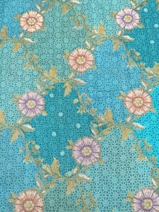 Turquoise Green Colour Dola Silk Jacquard Positioned Printed Fabric