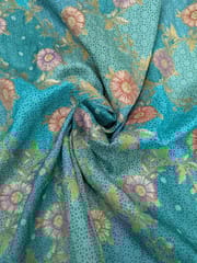 Turquoise Green Colour Dola Silk Jacquard Positioned Printed Fabric