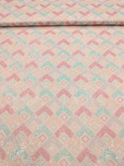 Dusty Pink Linen Fabric With Multi Colour Embroidery