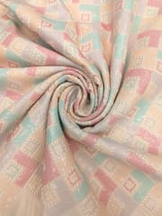 Dusty Pink Linen Fabric With Multi Colour Embroidery