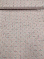 Dusty Pink Linen Fabric With Multi Colour Embroidery