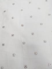 White Dyeable Kota Doria Fabric With Floral Work