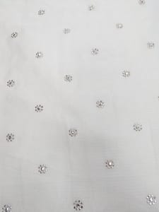 White Dyeable Kota Doria Fabric With Floral Work