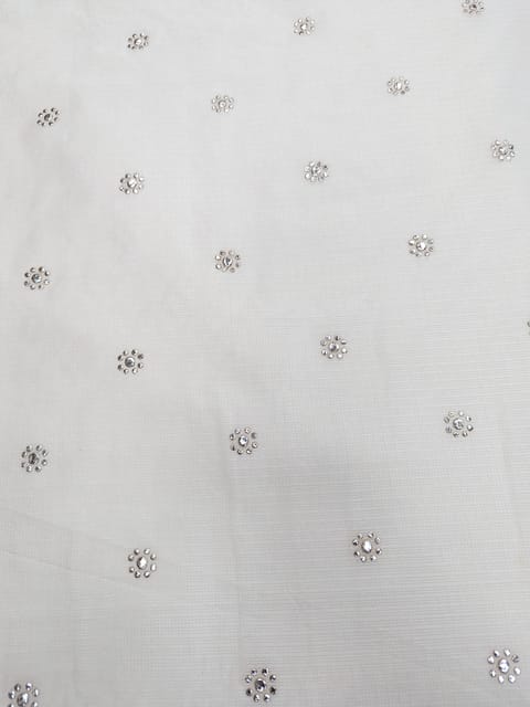White Dyeable Kota Doria Fabric With Floral Work