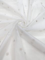 White Dyeable Kota Doria Fabric With Floral Work
