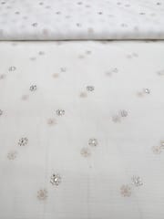 White Dyeable Kota Doria Fabric With Floral Work