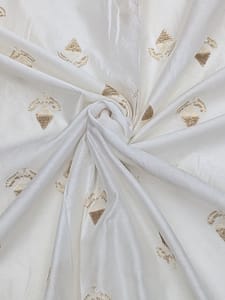 Off- White Colour Chanderi Embroidered Dyeable Fabric