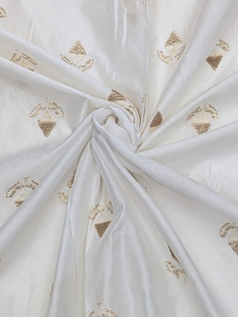 Off- White Colour Chanderi Embroidered Dyeable Fabric