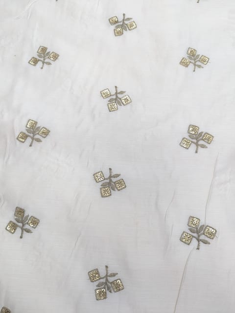 Off- White Chanderi Embroidered Dyeable Fabric