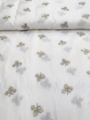 Off- White Chanderi Embroidered Dyeable Fabric