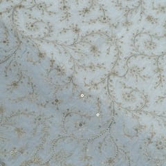 Dyeable Dola Silk Embroidered Fabric (1.70Meter Cut Piece)