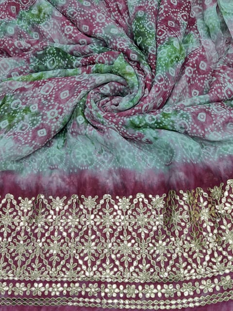 Magenta Georgette Fabric With Gota Patti Work