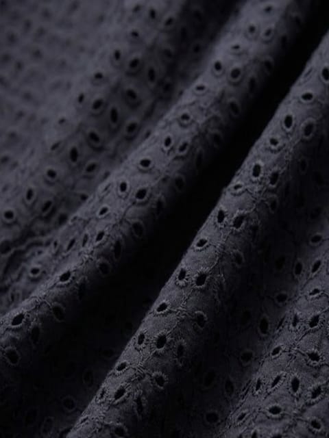 Black six hole Pattern Schiffli Embroidered Fabric