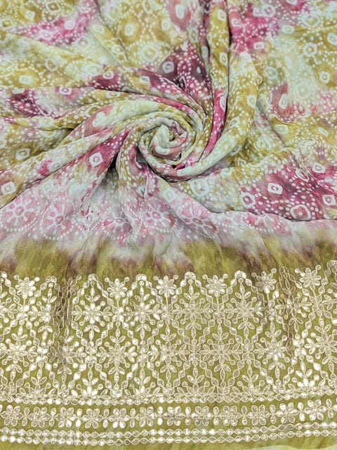 Green Georgette Fabric With Gota Patti Work