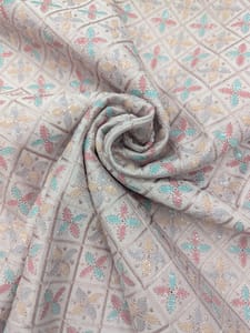 Light Pink  Fabric With Multi Colour Embroidery