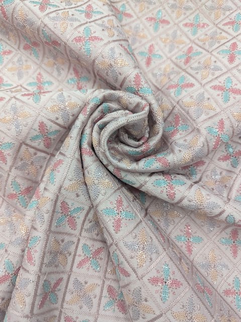 Light Pink  Fabric With Multi Colour Embroidery