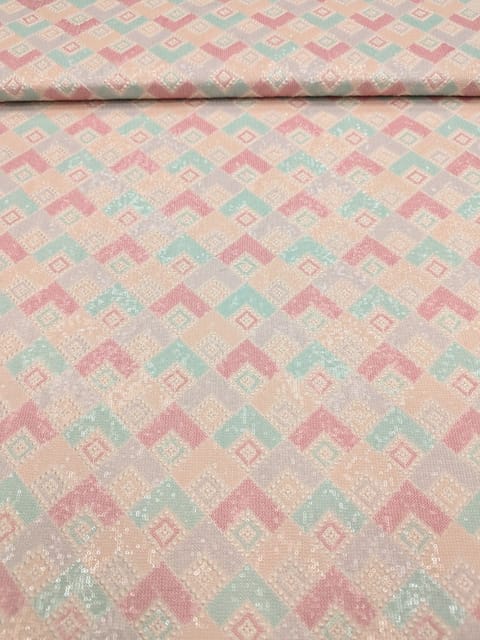 Light Peach Fabric With Geometric Sequins Embroidery