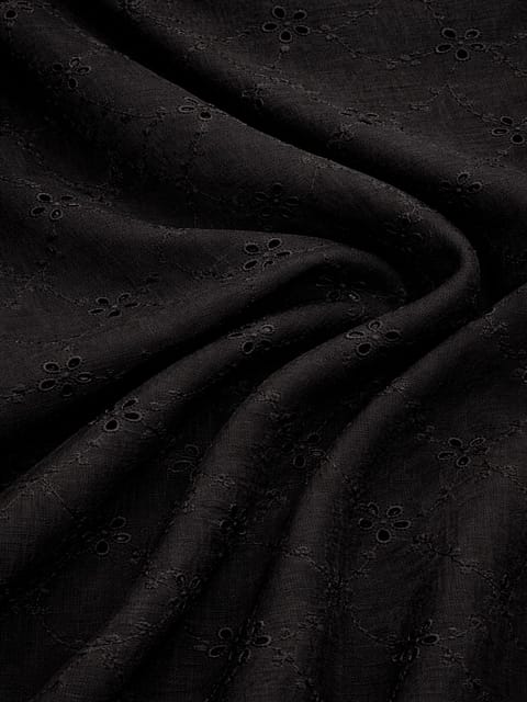 Black Thread Schiffli Embroidered Fabric