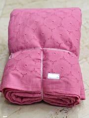Pink floral eyelet Schiffli Embroidered Fabric