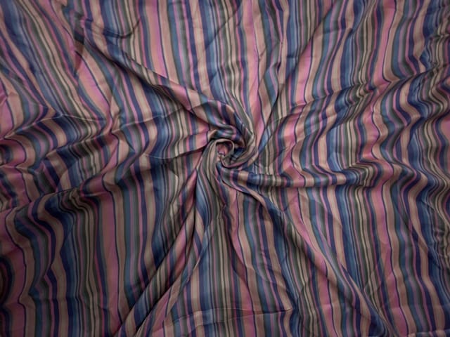 Pink Multicolor Stripes Georgette Satin Fabric