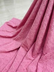 Pink floral eyelet Schiffli Embroidered Fabric