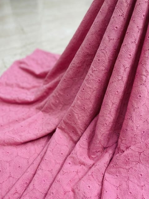 Pink floral eyelet Schiffli Embroidered Fabric