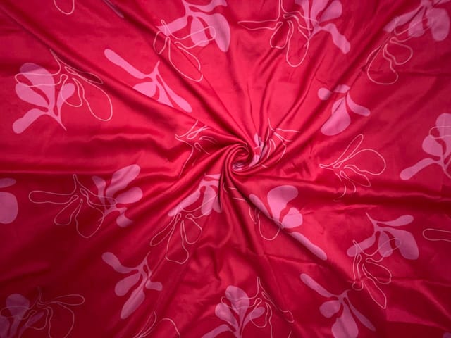 Light Red Floral Georgette Satin Fabric