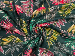 Dark Green Floral Cotton Rayon Fabric