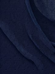 Navy blue floral eyelet Schiffli Embroidered Fabric